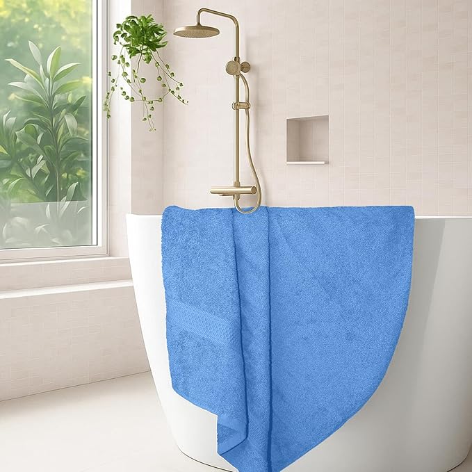 RIVERSIDE 100% Ring Spun Cotton Large Bath Towels Set of 4, 27 x 54 Inches – Quick Dry, Soft & Highly Absorbent Towels for Shower & Bathroom – Luxury 600 GSM Towels for Home, Spa, Gym, Medium Blue