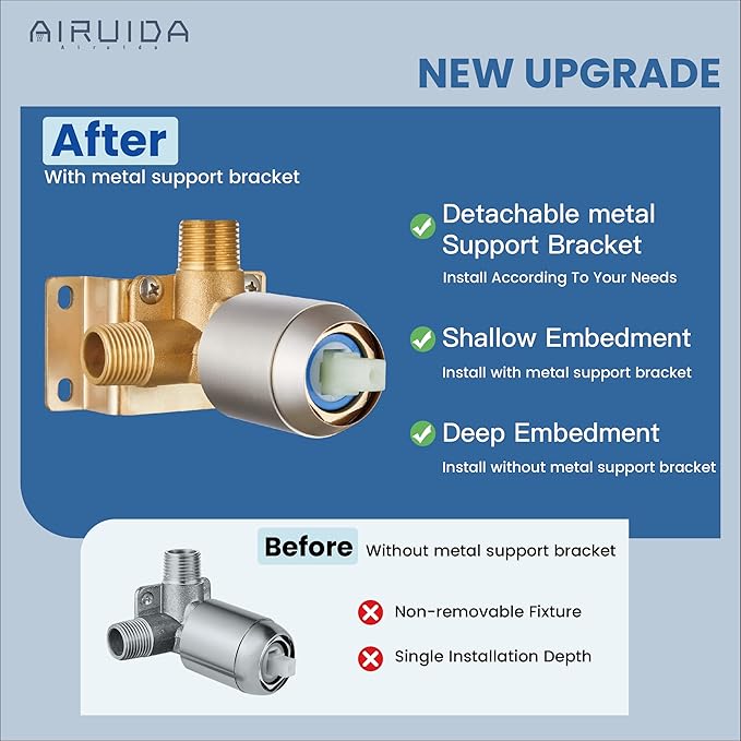 Airuida Shower Faucet Set and Handle Set Single Function Shower Trim Kit Ceiling Mount Rainfall Shower System with Male Threads and Rough-in Valve 10 Inch Square Shower Head Brushed Nickel