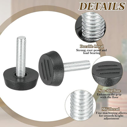 PATIKIL 10 Pcs M6 x 24.5mm Thread Adjustable Furniture Levelers, Furniture Feet Levelers Screw on Steel Screw in Threaded Leveling Feet Glides for Table Chair Cabinet Patio Legs