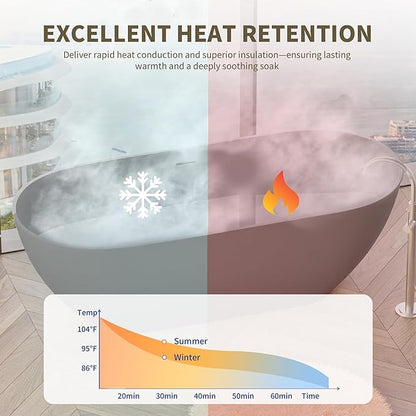 Abruzzo 59" Freestanding Bathtub Matte Grey - Solid Surface Stone Resin Soaking Tub with Overflow & Pop-Up Drain, cUPC Certified Easy Install Contemporary Bathtub for Modern Bathroom