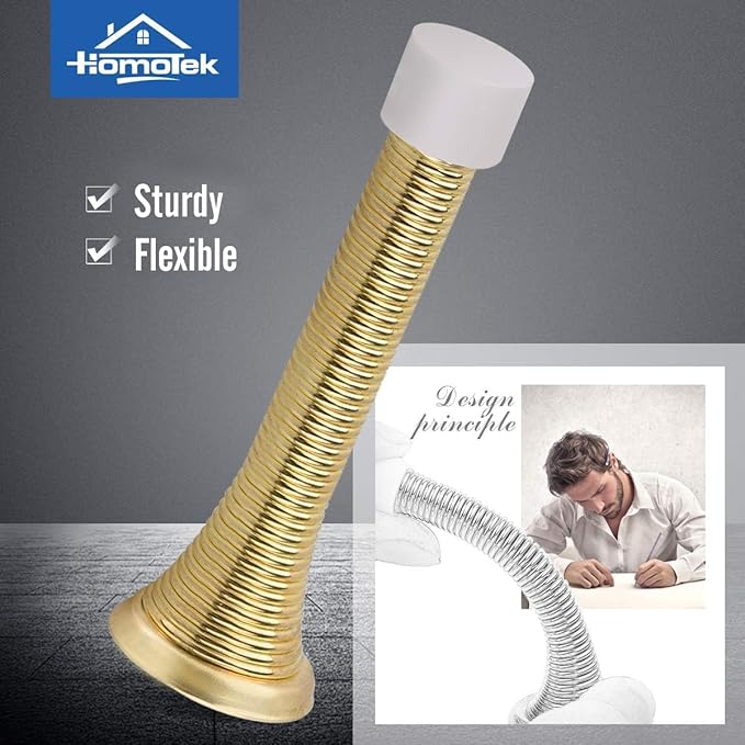 HOMOTEK 20 Pack Spring Door Stopper with Rubber Bumper 3-1/8" Flexible Spring Heavy Duty Wall Door Stop Low Mounted Door Bumper for Home (Bright Brass)