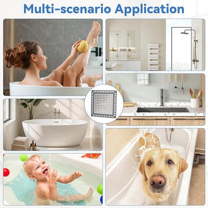 2Pcs Shower Drain Hair Catcher, 4.72" Shower Drain Cover, All-in-One Universal Sink & Shower Drain Strainer, Easy Installation, Stainless Steel and Silicone Bathroom Accessories for Tub, Bathtub