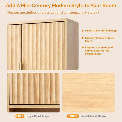 VINGLI Fluted Modern Medicine Cabinet,Bathroom Wall Cabinet Over Toilet Storage, Upper Floating Countertop Storage for Bathroom, Laundry Room,Small Hanging Kitchen Wall Cabinets (Natural Oak Color)