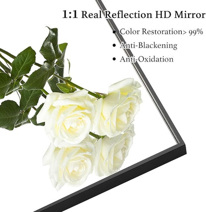 24x32 Inch Black Bathroom Mirror, Copper-Free Aluminum Alloy Frame Vanity Mirror, Rectangle Wall Mounted Modern Mirror for Bedroom/Living Room/Porch Horizontal or Vertical