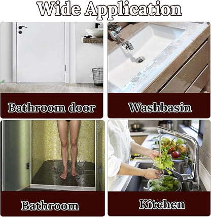 Shower Threshold Water Guard Dam Bottom Seal for Bathroom and Kitchen Glass Shower Door Strip Dry and Wet Separation Caulk Seal Edge Tape