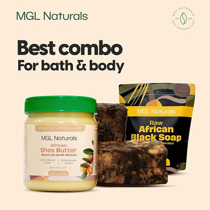 MGL Naturals Raw African Black Soap 5 lb bulk handmade from Ghana, Africa | Vegan & Organic | Face and body deep cleanse wash. (5 lb)
