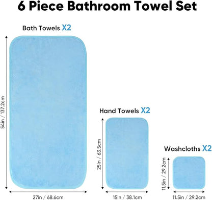 Orighty 6-Piece Towel Set - Soft & Lightweight - 2 Bath Towels, 2 Hand Towels, and 2 Wash Cloths - Absorbent & Quick Drying Microfiber Towel for Multipurpose, Bathroom, Gym, Sport, Yoga, Travel-Blue
