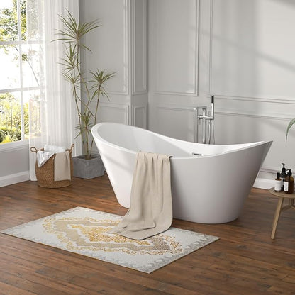 67" Freestanding Acrylic Bathtub – White Double Slipper Soaking Tub with Chrome Drain & Overflow, Glossy Finish for Modern Bathrooms #YSB9211