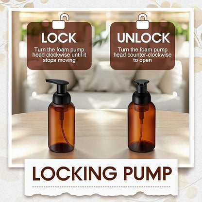 Uiifan 16 Pcs 10 oz Amber Foaming Soap Dispenser Refillable Foam Pump Bottle Liquid Plastic Container for Kitchen Bathroom Commercial Concentrated or Regular Shampoo Body Wash Dish Liquid Soap