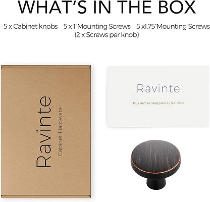 Ravinte 5 Pack Drawer Pulls 1-1/4 Inch Kitchen Cabinet Knobs Solid Round Dresser Drawer Knobs Oil-Rubbed Bronze Dresser Knobs Drawer Knobs Simple Cabinet Hardware for Cupboard Drawer Pulls