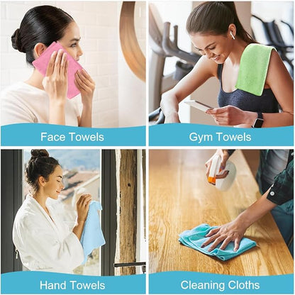 Orighty Washcloths Towels Set 20 Pack, Highly Absorbent and Soft Feel Microfiber Face Cloths, Multi-Purpose Wash Cloths & Hand Towels for Bathroom, Hotel, Spa, and Gym, 11.5x11.5 Inch, Multicolor