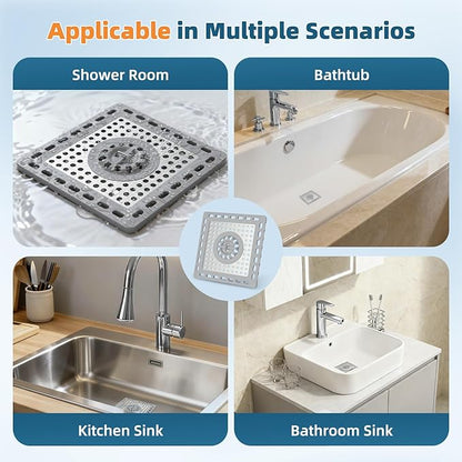Hibbent Upgraded Shower Drain Hair Catcher, Shower Drain Cover for Bathroom Floor 4" Drain, Anti-Clogging Bathtub Drain Strainer, Stainless Steel Kitchen Sink Drain Strainer with Handle, Grey