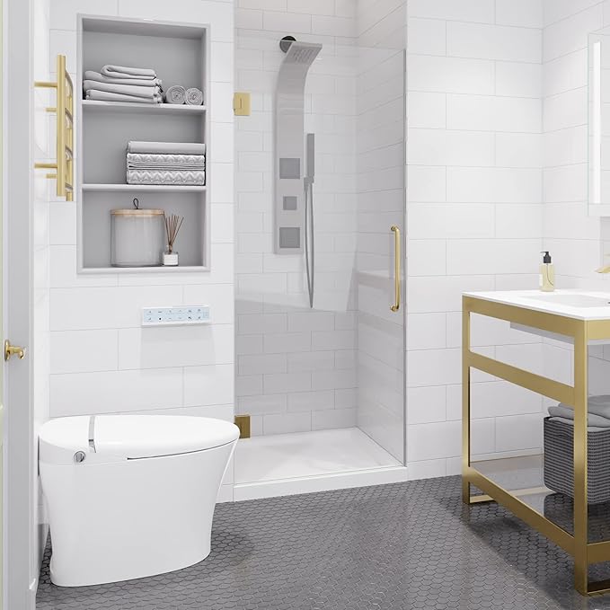 ANZZI 70" x 24" Frameless Shower Door in Brushed Gold,Water Repellent Glass Shower Door with Seal Strip Parts and Handle, 5/16 Glass Hinged Shower Door with Handle (SD-AZ09-01BG)