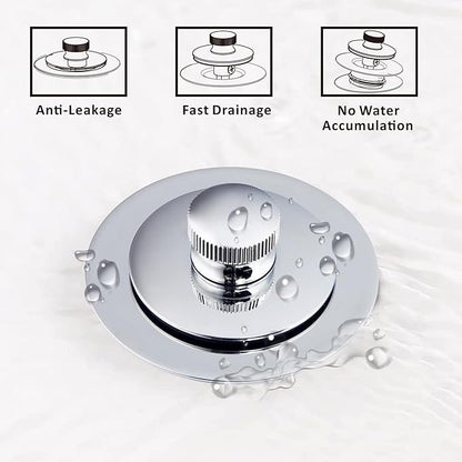Artiwell Universal Lift and Turn Bath Drain Stopper and Cover, Bathtub Drain Stopper, Replaces Lift and Turn, Tip-Toe and Trip Lever drains for Tub, EZ Installation and Clearing (Chrome Plated)