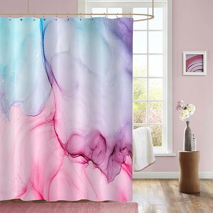 Gibelle Abstract Shower Curtain, Pink Purple Blue Marble Shower Curtain for Bathroom, Modern Ink Art Decor Waterproof Fabric Shower Curtain Set with Hooks, 71x71