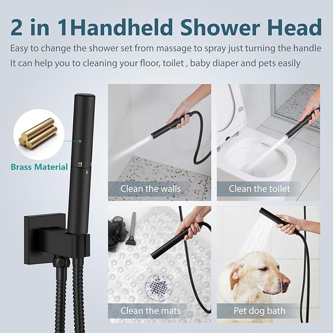 Aolemi Shower Faucet Set, High Pressure Shower System with 2-in-1 Handheld Sprayer, Wall Mount Fixture Combo with Rough-in Valve, 10 Inch Shower Head, Matte Black