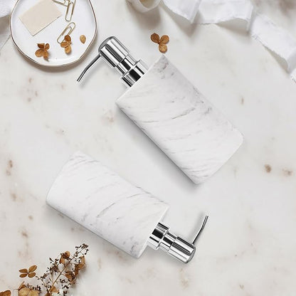 Marble Soap Dispenser with Stainless Steel Pump, White Hand Liquid Soap Dispenser, 6 Ounces for Bathroom