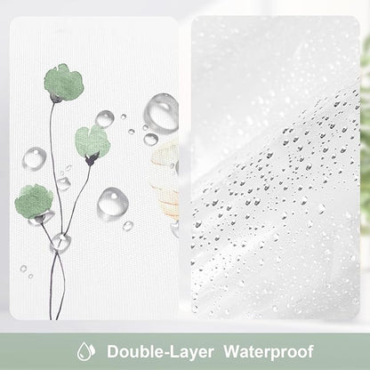 Gibelle 3 in 1 Shower Curtain Set, Sage Green Watercolor Floral Bath Curtain and PEVA Liner Set with 12 Double Sided Steel Hooks, Waterproof Fabric Bathroom Curtain 72x72