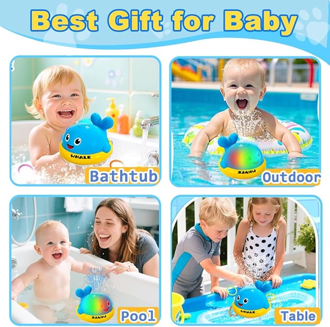 Baby Bath Toys, Whale Sprinkler Bath Toys for Toddlers, Light Up Bath Toy,Bathtub Fountain Toys,Pool Water Table Infant Baby Toys, Birthday Gifts for Boys & Girls