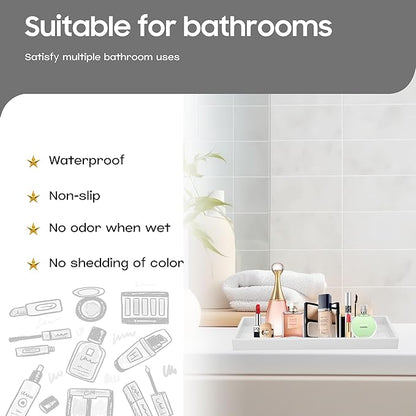 Vanity and Bathroom Tray, 15" ABS Countertop Organizer,Waterproof Vanity Tray for Toilet Tank,Perfume,Soap,Keys,Bathroom Accessories,Kitchen and Bath Trays,Non Slip Small Trays,White,2 Pack