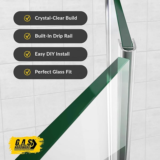 3/8" (10mm) Frameless Shower Door Seal – U-Type 22.5" (57.2cm) Ultra-Clear Bottom & Side Drip Rail Sweep Strips, 4 Pieces for Leak Protection, Water Control & Easy DIY Installation
