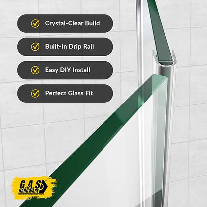 1/2" (12mm) Frameless Shower Door Seal – U-Type 22.5" (57.2cm) Ultra-Clear Bottom & Side Drip Rail Sweep Strips, 4 Pieces for Leak Protection, Water Control & Easy DIY Installation