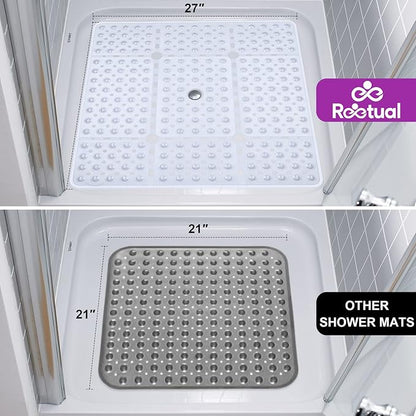 Reetual XL Shower Mat Non Slip - 27x27 Bath Mat for Shower Stall or Large Bathtub Mat with 240 Powerful Suction Cups and Drain Holes. Black Shower Mats for Bathroom (Clear Mat)