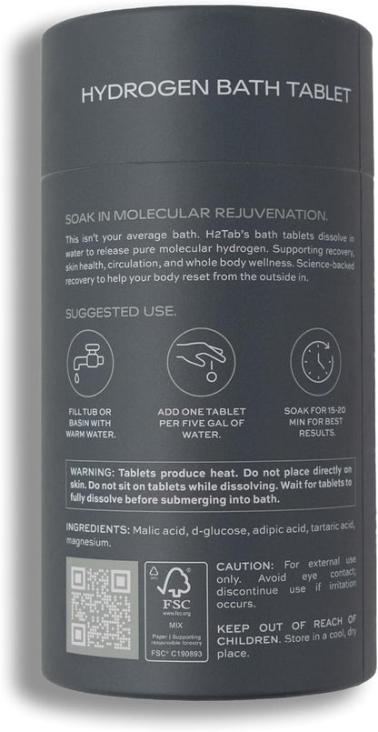 Molecular H2TAB Hydrogen Bath Tablets – 60 Count – Fragrance-Free Hydrogen Bath Bombs for Muscle Relief, Skin Hydration & Oxidative Stress Support – Magnesium-Based Antioxidant Detox Bath