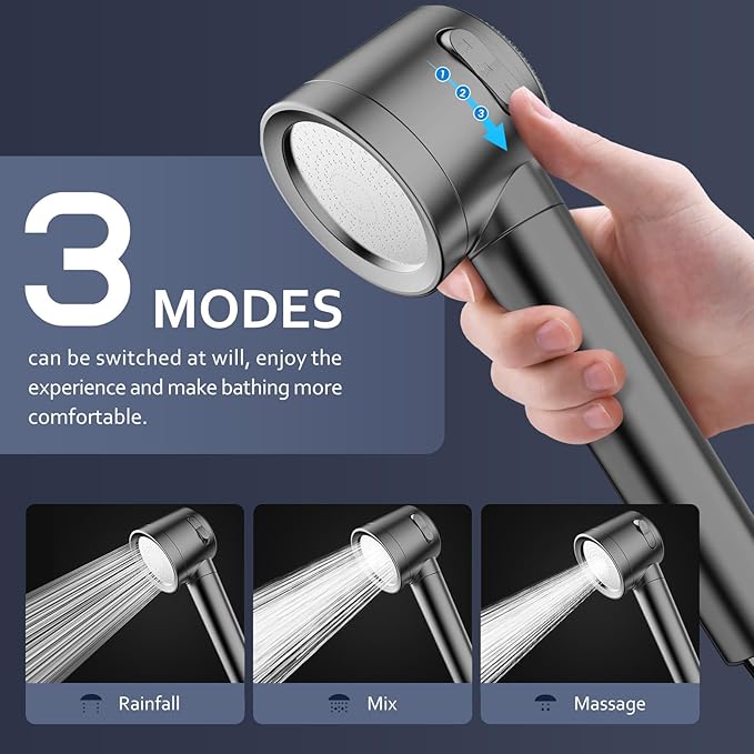 Filtered Shower Head with Handheld, High Pressure Water Flow and Multiple Spray Modes Shower Head with Filter, Power Wash for Hard Water, Showerhead with ON/OFF Switch for Pets Bath (Stone Gray)