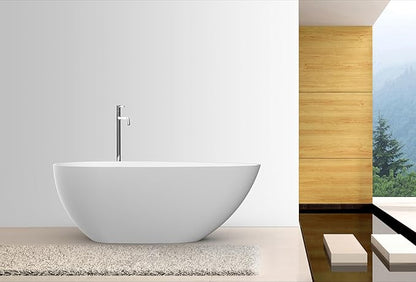 GarveeLife Freestanding Solid Surface Bathtub 67 Inch – Matte White Deep Soaking Tub, Contemporary Stone Stand Alone Bathtub with Smooth Ergonomic Design for Luxury Bathroom