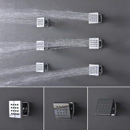 Thermostatic Shower System Chrome Shower Faucet Set, Four Modes Shower Faucet with 4 PCS Body Jet, Handheld Spray, 2 Rainfall Shower Head(12+8“)