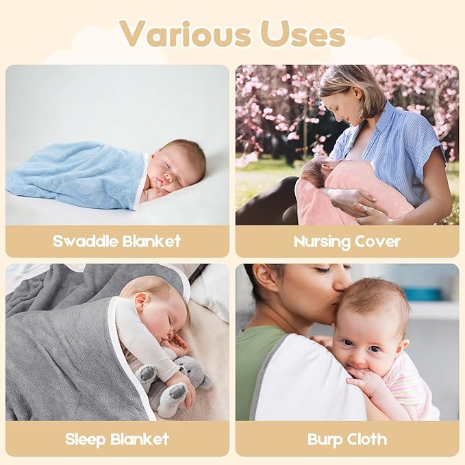 Hooded Towel for Newborn, 4 Pack Soft Coral Fleece Baby Towels, Ultra Absorbent Bath Cloths Bulk for Infants, Toddlers, Newborn Essential- 30 x 30 inch - Grey & Blue