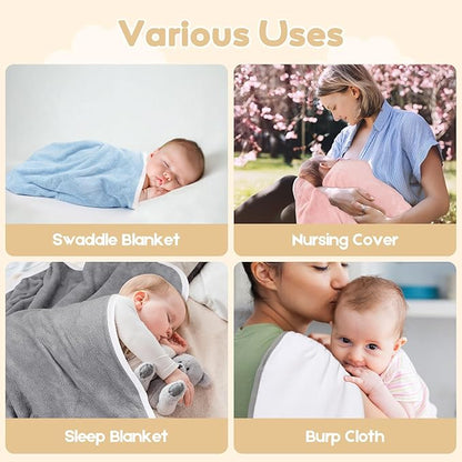Hooded Towel for Newborn, 4 Pack Soft Coral Fleece Baby Towels, Ultra Absorbent Bath Cloths Bulk for Infants, Toddlers, Newborn Essential- 30 x 30 inch - Grey & Blue