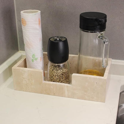 Natural Travertine Napkin Holder 9.8"x4.9"x2.8", Guest Towel Holder, Paper Hand Basket for Bathroom/Kitchen/Restaurant