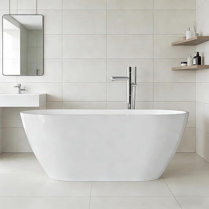 Freestanding Bathtub, Modern Soaking Tub, Deep Stand Alone Bath with Chrome Drain & Overflow, Acrylic, Ergonomic Upright Bathtub for Bathroom Relaxation, Easy Clean Acrylic Tub, 67''