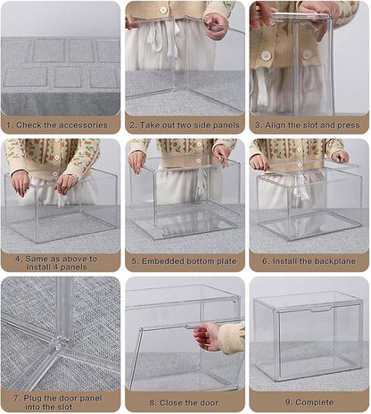 Clear Stackable Plastic Storage Bins with Magnetic Lid, Dustproof Book & Cosmetic Display Cases, Large Figures Collectibles Showcase, Shoe Box, Protection Organizer (XL, Count, 3)