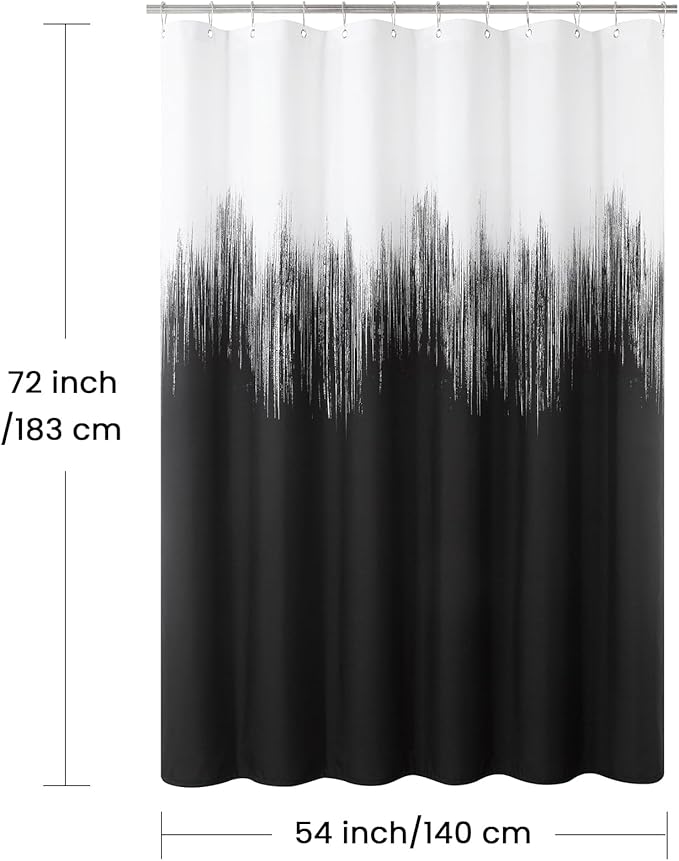 Stall Fabric Shower Curtain, Black and White Cloth Shower Curtains for Bathroom, Waterproof Bathroom Curtains, 54" W x 72" H
