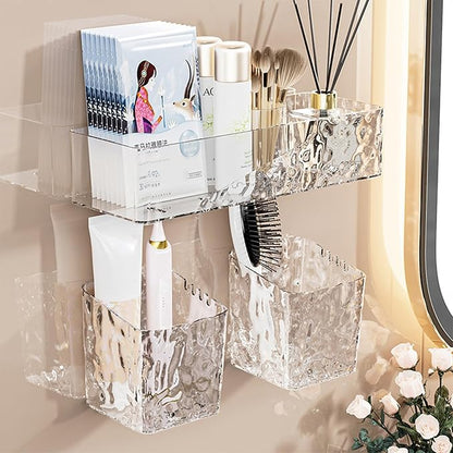 Wall Mounted Bathroom Caddy Organizer, Adhesive Shower Shelf for Inside Shower Caddy Plastic Bathroom Organizers and Storage for Wall, Makeup, Bath, Home Decor, No Drilling (Clear)