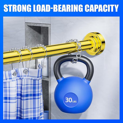 Ausemku Shower Curtain Rod - 32-92 Inch Rustproof Tension Rod, Non-Slip Spring Design, No Drilling Adjustable Curtain Rod for Bathroom, Kitchen, and Closet（Gold）