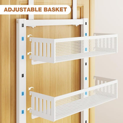 Pantry Door Organizers and Storage, 6-Tier Large Metal Heavy-Duty Frame Over the Door Spice Rack, 2 in 1 Wall-Mounted or Hanging shelf for Kitchen, Bathroom, Laundry Room, Bedroom, Closet &Nursery