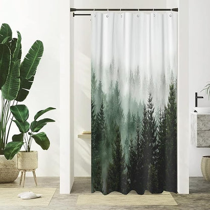 Aipon Green Misty Forest Shower Curtain Nature Tree Shower Curtain Set Dark Green Fabric Waterproof Shower Curtains for Bathroom Decor (36'' × 72'', Green4)