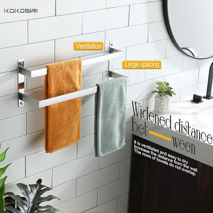 KOKOSIRI Towel Bars Bath Towel Holders 20-Inch Chrome Bathroom 2-Tiers Ladder Towel Rails Wall Mounted Towels Shelves Rack Polished Stainless Steel, B5008CH-L20