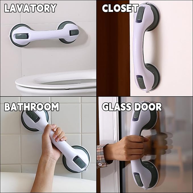 2-Pack Grab Bars for Bathtubs and Showers, 12 inch Shower Handle Suction Shower Bar, Safety Bars for Shower Chair, Bathroom Grab Bar for Senior，No Drilling Removable (Gray, 12 inch)