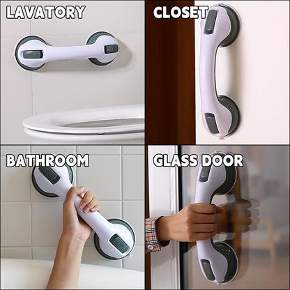 2-Pack Grab Bars for Bathtubs and Showers, 12 inch Shower Handle Suction Shower Bar, Safety Bars for Shower Chair, Bathroom Grab Bar for Senior，No Drilling Removable (Gray, 12 inch)