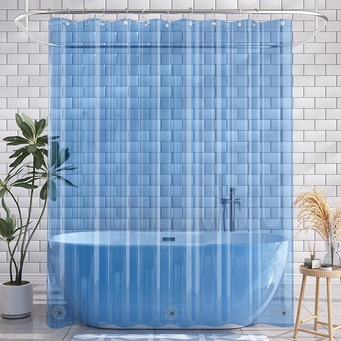 AmazerBath 72x78 Long Shower Curtain Liner, Clear Blue Plastic Shower Curtain Liners, Waterproof PEVA Shower Liner, Cute Lightweight Shower Curtains for Bathroom with 3 Magnets & Rustproof Grommets