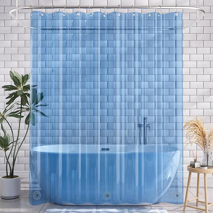 AmazerBath 72x78 Long Shower Curtain Liner, Clear Blue Plastic Shower Curtain Liners, Waterproof PEVA Shower Liner, Cute Lightweight Shower Curtains for Bathroom with 3 Magnets & Rustproof Grommets