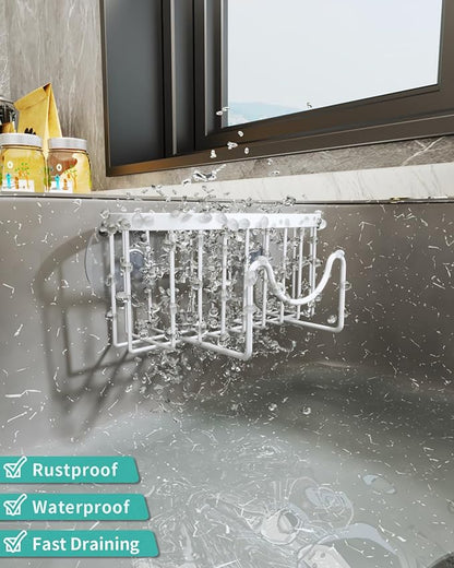 HapiRm Sponge Holder for Kitchen Sink - Sink Caddy with Unique M-Shaped, 2 Installation Methods Kitchen Organizer, Rustproof Stainless Steel Sponge Caddy - White