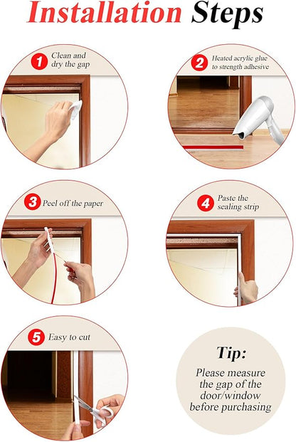 Silicone Door Seal - 39ft Weather Stripping, Soundproof, Self-Adhesive (White)