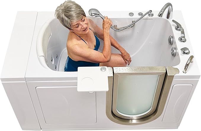 Ella Royal 32"x52" Acrylic Hydro Massage Walk-In Bathtub with Right Inward Swing Door, Heated Seat, 5 Piece Fast Fill Faucet, 2" Dual Drain
