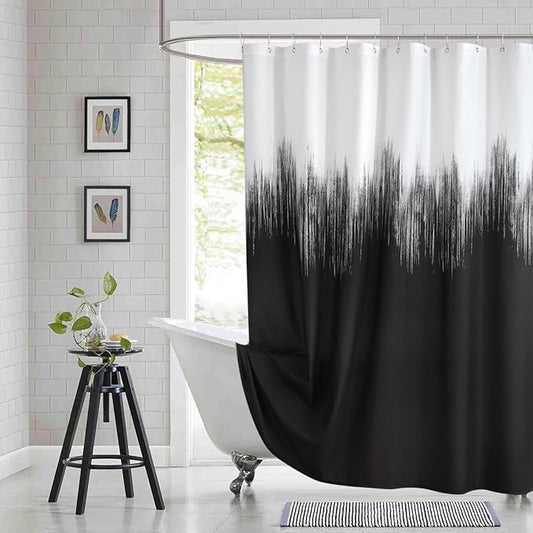 Long Fabric Shower Curtain, Black and White Cloth Shower Curtains for Bathroom, Modern Waterproof Bathroom Curtains, 62" W x 78" H